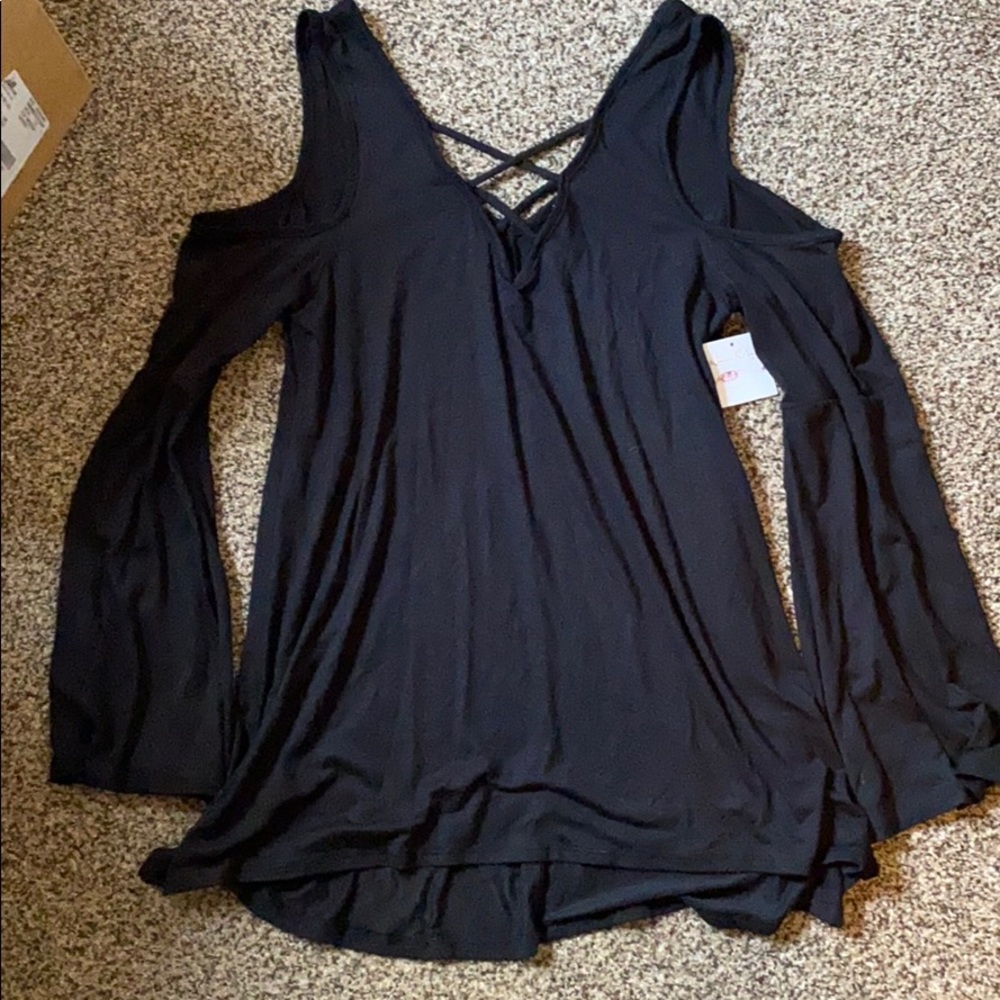 Nanamacs Long Sleeve Top with Open Shoulder Detail